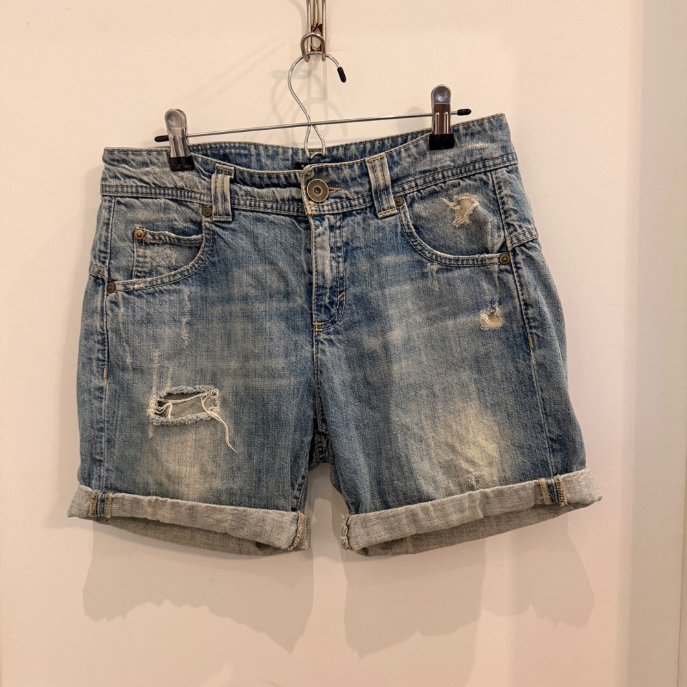 Sisley‎ Distressed Denim Shorts Size 30 Grunge Y2K Streetwear Light Wash